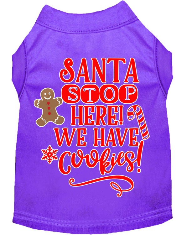 Santa, We Have Cookies Screen Print Dog Shirt Purple Lg